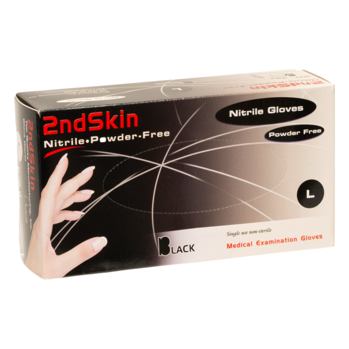 2nd Skin Black Nitrile Gloves - Powder Free