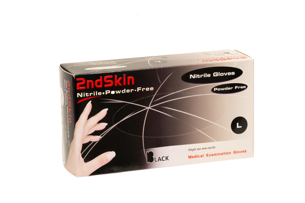 2nd Skin Black Nitrile Gloves - Powder Free